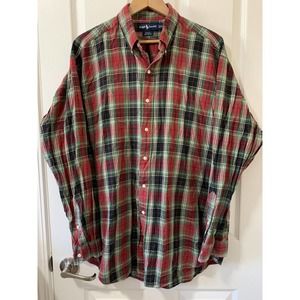Ralph Lauren BLAKE Men's Red/Green/Black Pony Button Down XL